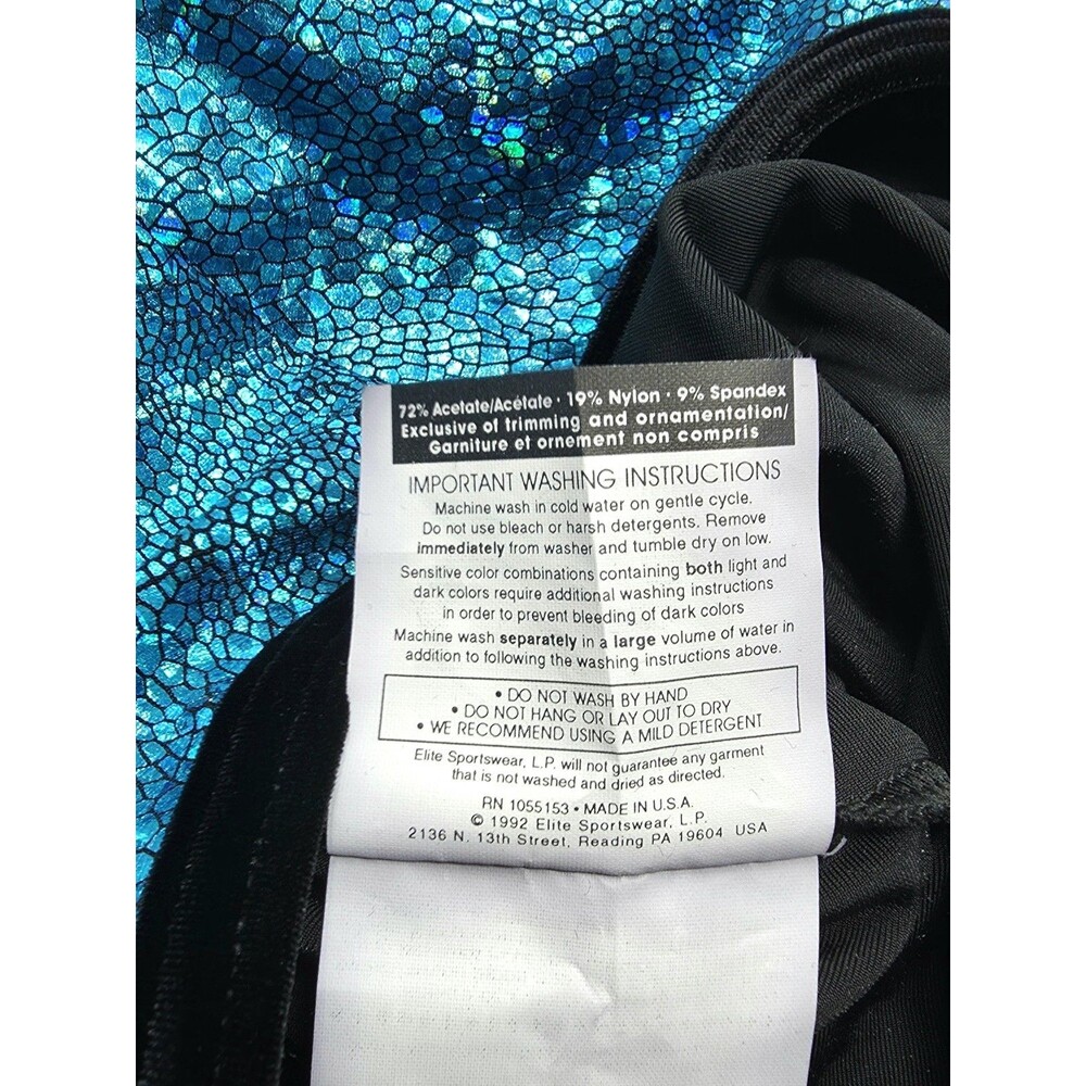 GK Elite VTG Torquoise Reflective Metallic Velvet LS Open Back Leotard Black AM - Picture 8 of 10